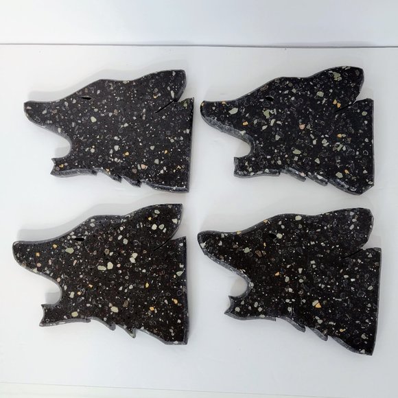 Wolf Coasters Possibly Made Of Corian All Slightly Different Set Of 4 Black Read - Picture 1 of 10